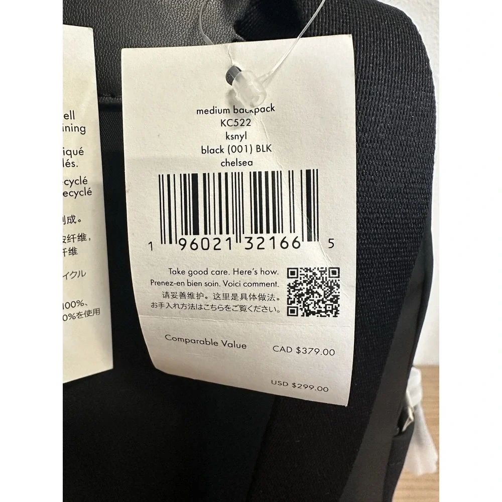 NEW Kate Spade Backpack Nylon Medium Black Chelsea NWT